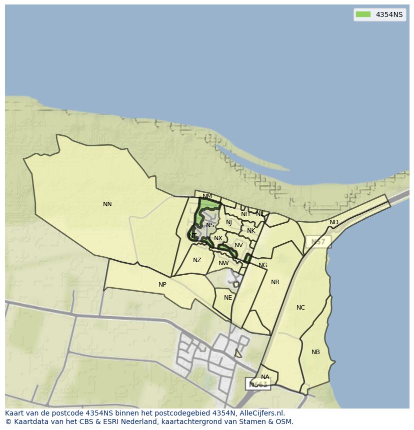 Afbeelding van het postcodegebied 4354 NS op de kaart.