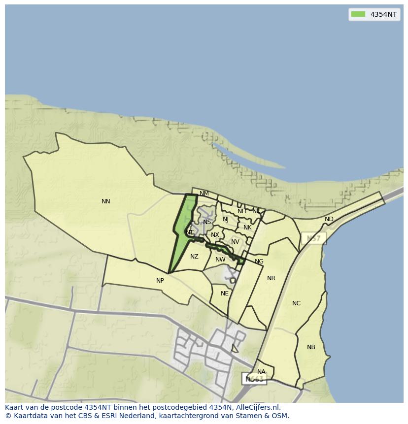 Afbeelding van het postcodegebied 4354 NT op de kaart.