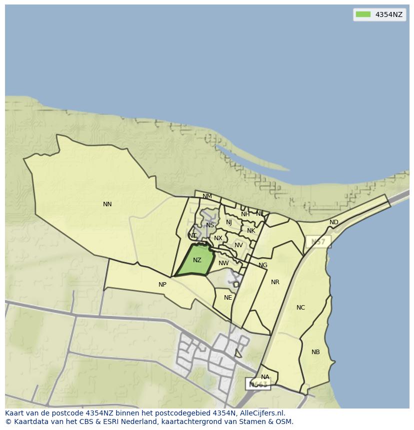 Afbeelding van het postcodegebied 4354 NZ op de kaart.