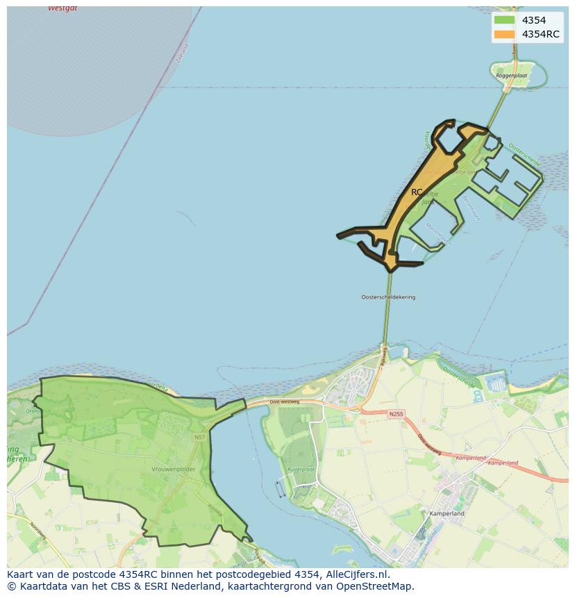 Afbeelding van het postcodegebied 4354 RC op de kaart.