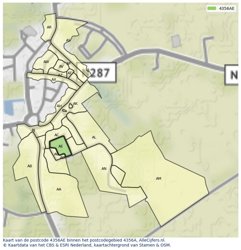 Afbeelding van het postcodegebied 4356 AE op de kaart.