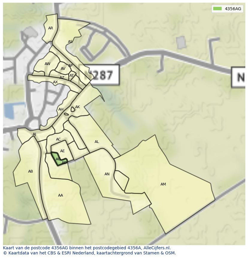 Afbeelding van het postcodegebied 4356 AG op de kaart.