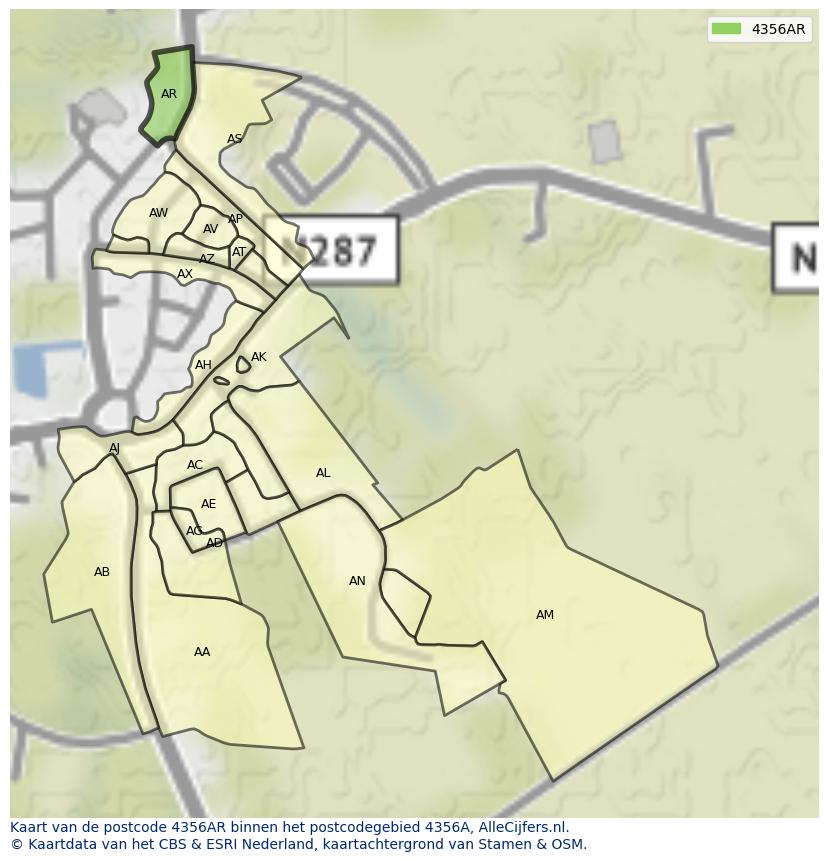 Afbeelding van het postcodegebied 4356 AR op de kaart.
