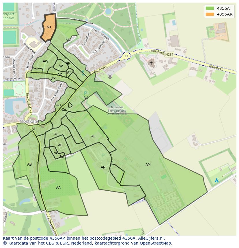 Afbeelding van het postcodegebied 4356 AR op de kaart.