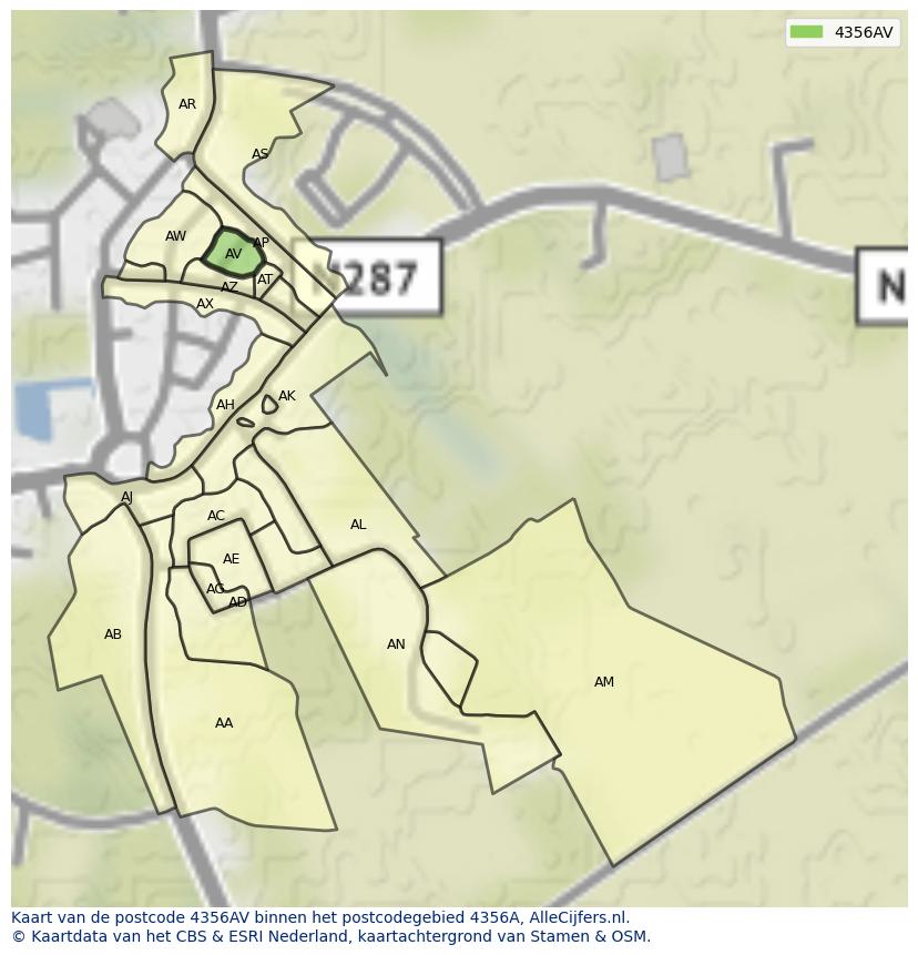 Afbeelding van het postcodegebied 4356 AV op de kaart.