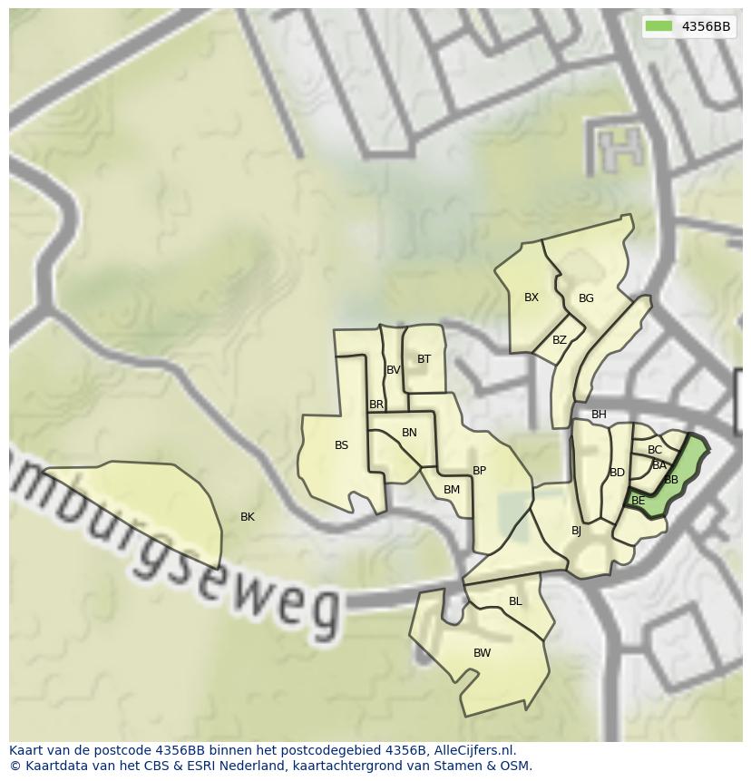 Afbeelding van het postcodegebied 4356 BB op de kaart.