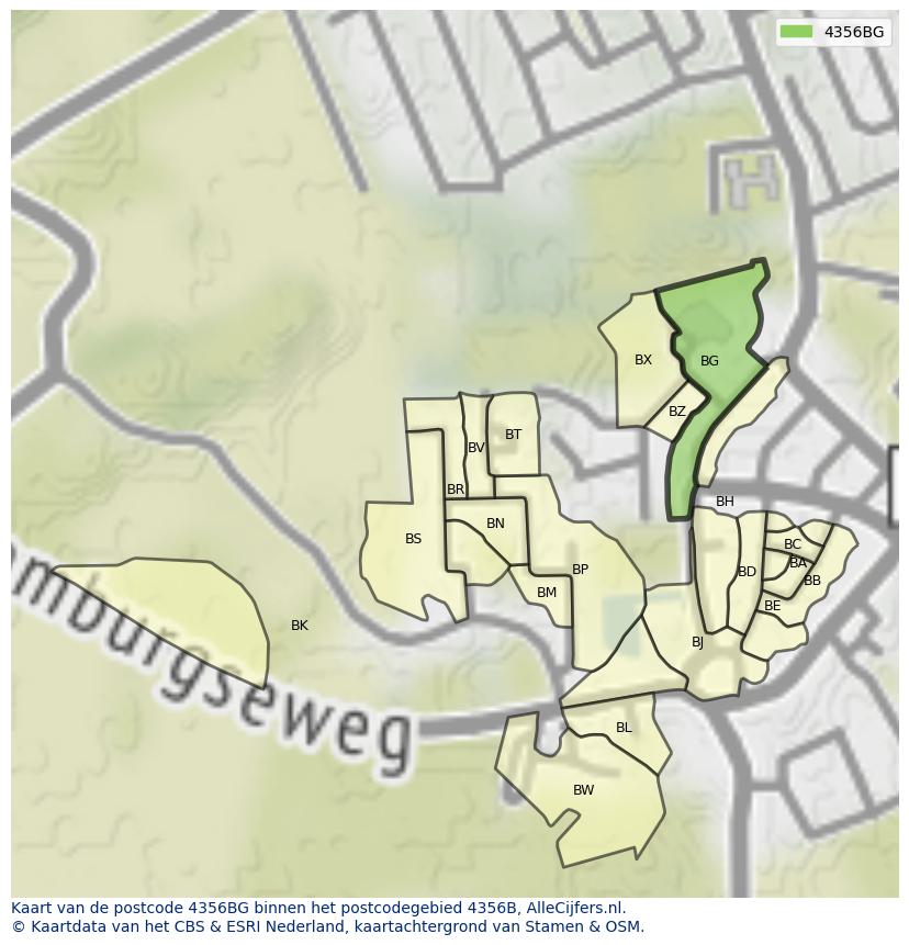 Afbeelding van het postcodegebied 4356 BG op de kaart.