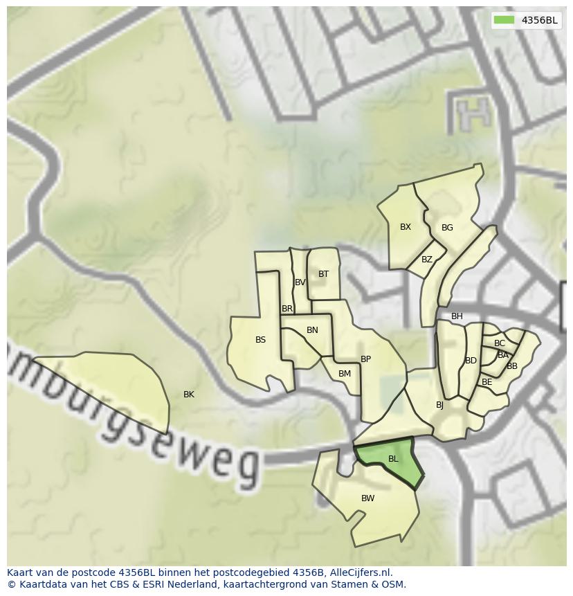 Afbeelding van het postcodegebied 4356 BL op de kaart.