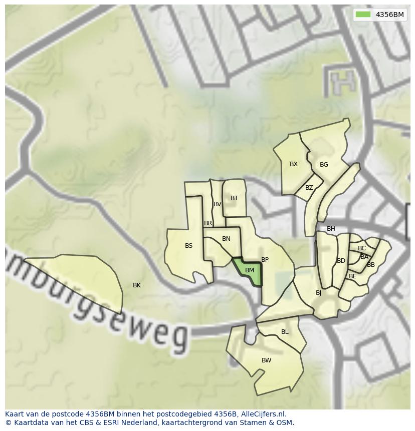 Afbeelding van het postcodegebied 4356 BM op de kaart.