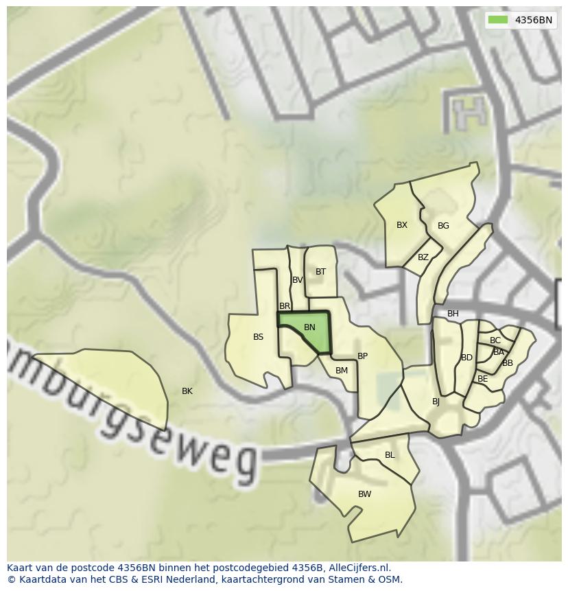 Afbeelding van het postcodegebied 4356 BN op de kaart.