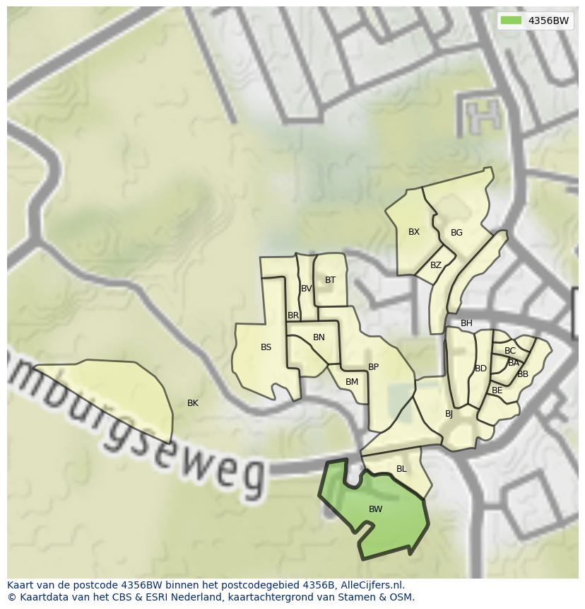 Afbeelding van het postcodegebied 4356 BW op de kaart.
