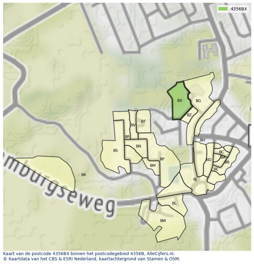 Afbeelding van het postcodegebied 4356 BX op de kaart.