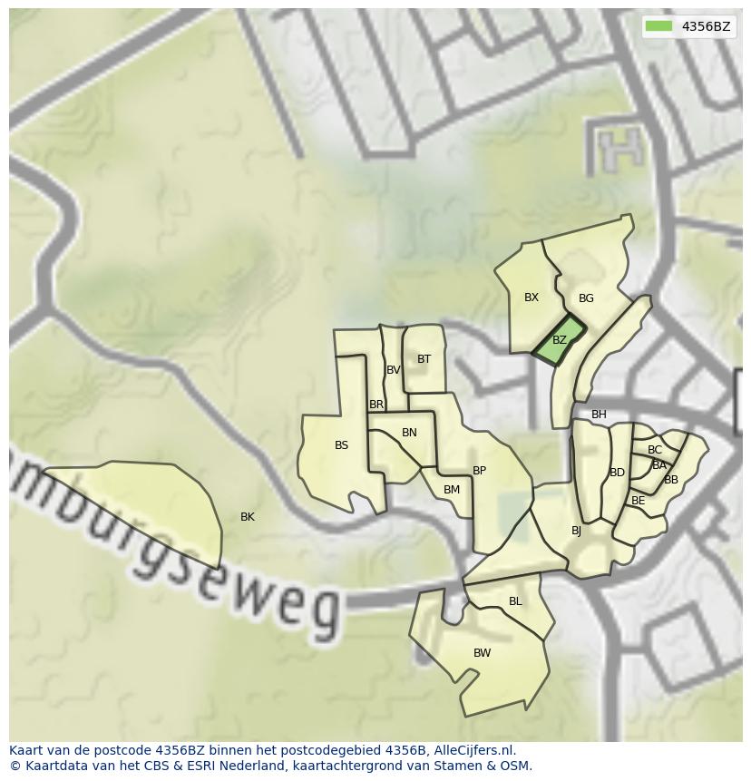 Afbeelding van het postcodegebied 4356 BZ op de kaart.