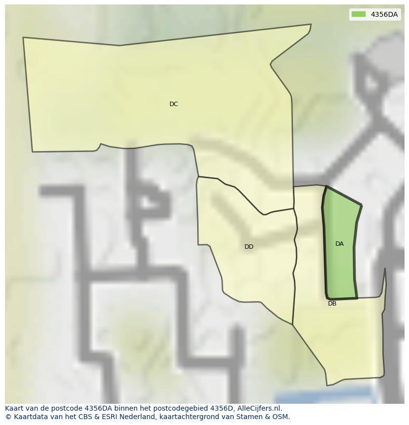 Afbeelding van het postcodegebied 4356 DA op de kaart.