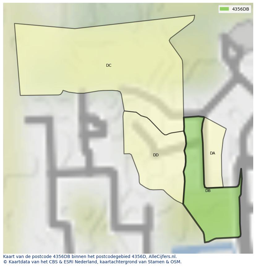 Afbeelding van het postcodegebied 4356 DB op de kaart.