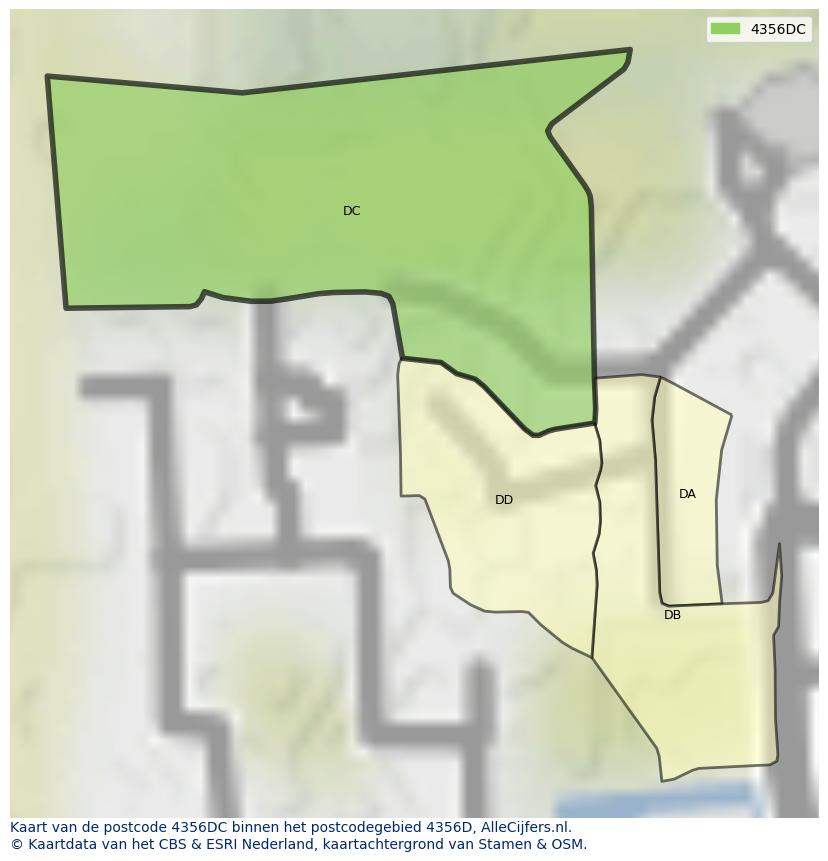 Afbeelding van het postcodegebied 4356 DC op de kaart.