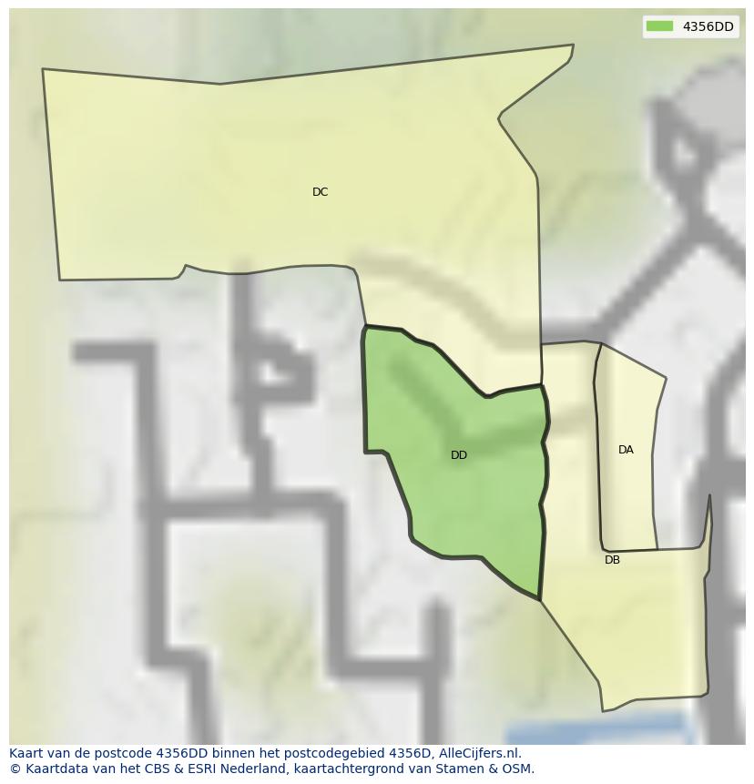 Afbeelding van het postcodegebied 4356 DD op de kaart.