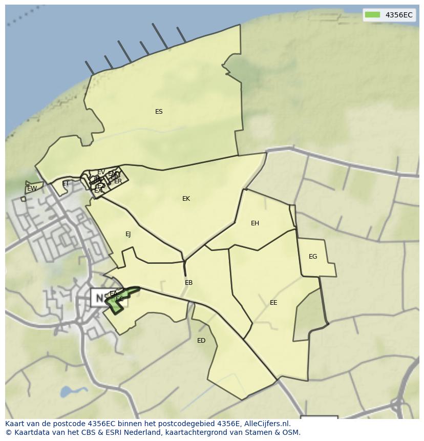 Afbeelding van het postcodegebied 4356 EC op de kaart.