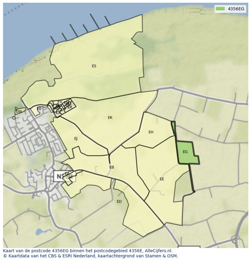Afbeelding van het postcodegebied 4356 EG op de kaart.