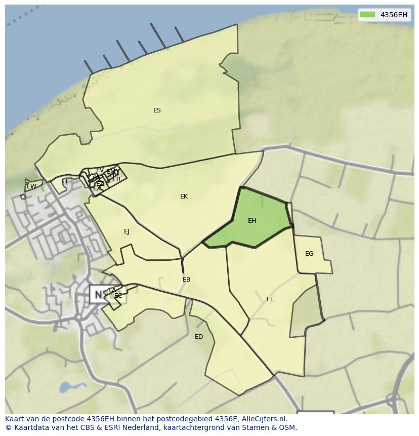 Afbeelding van het postcodegebied 4356 EH op de kaart.