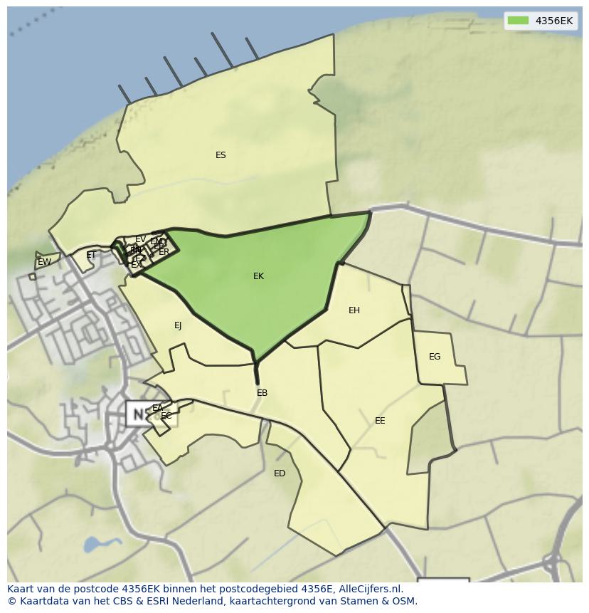 Afbeelding van het postcodegebied 4356 EK op de kaart.