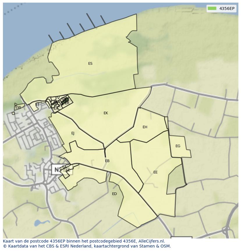 Afbeelding van het postcodegebied 4356 EP op de kaart.