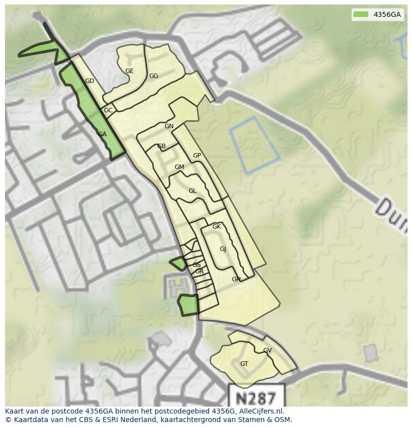 Afbeelding van het postcodegebied 4356 GA op de kaart.