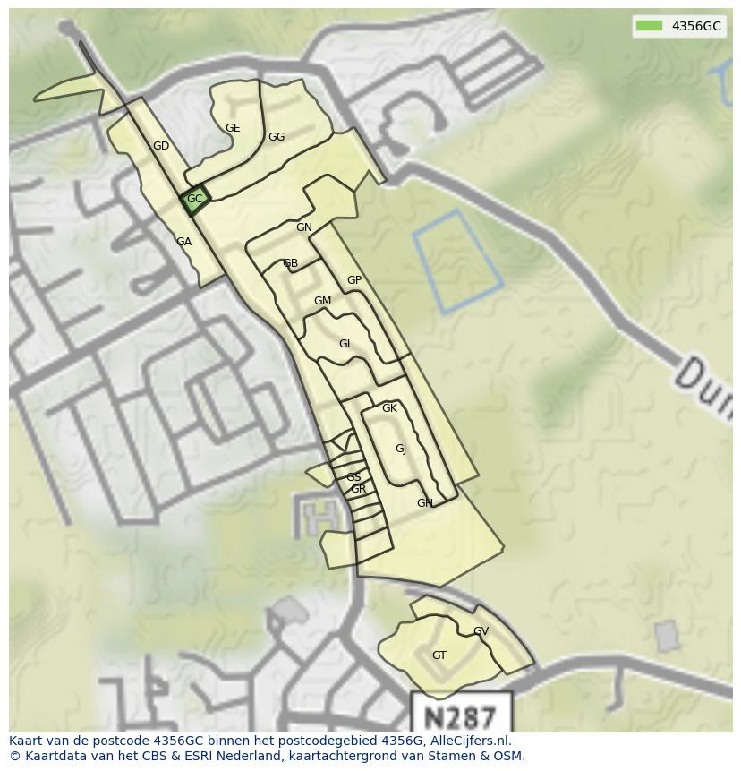 Afbeelding van het postcodegebied 4356 GC op de kaart.