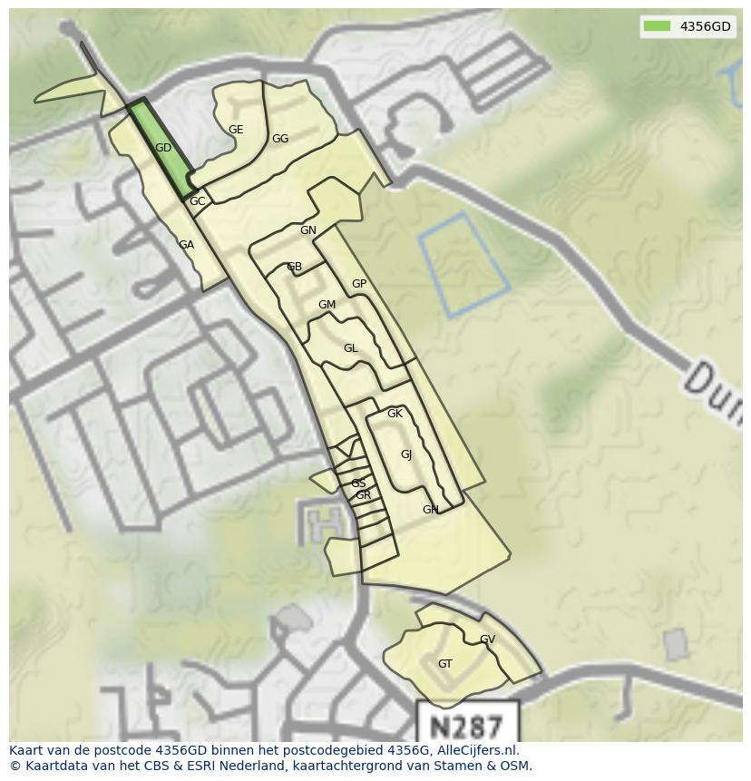 Afbeelding van het postcodegebied 4356 GD op de kaart.