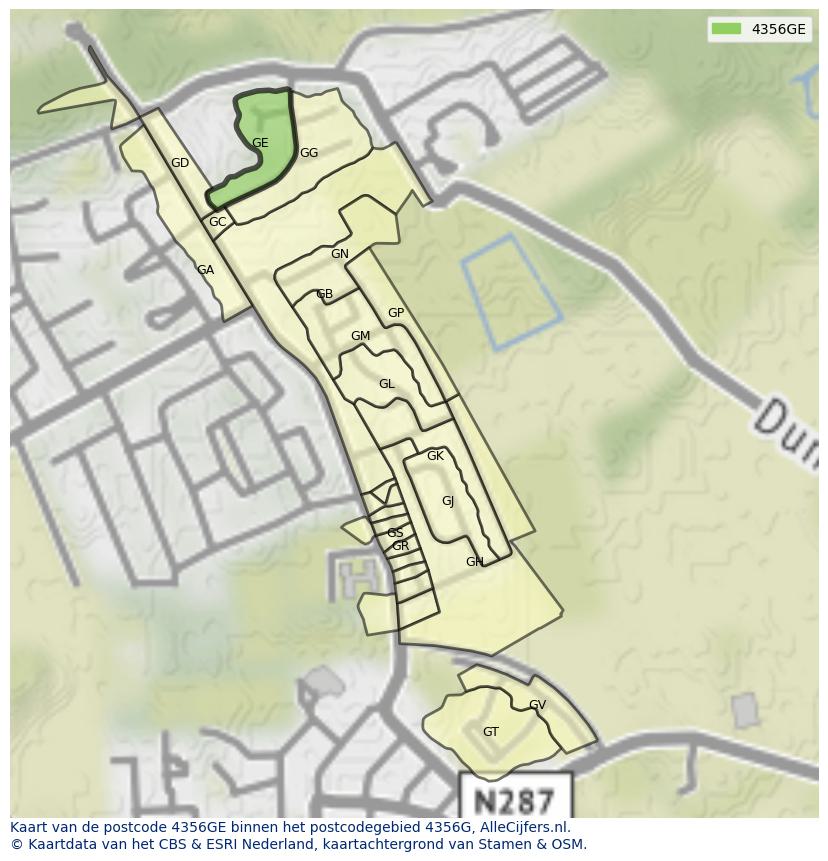 Afbeelding van het postcodegebied 4356 GE op de kaart.