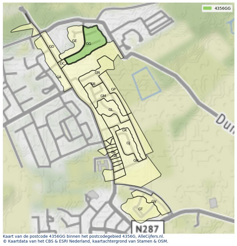 Afbeelding van het postcodegebied 4356 GG op de kaart.