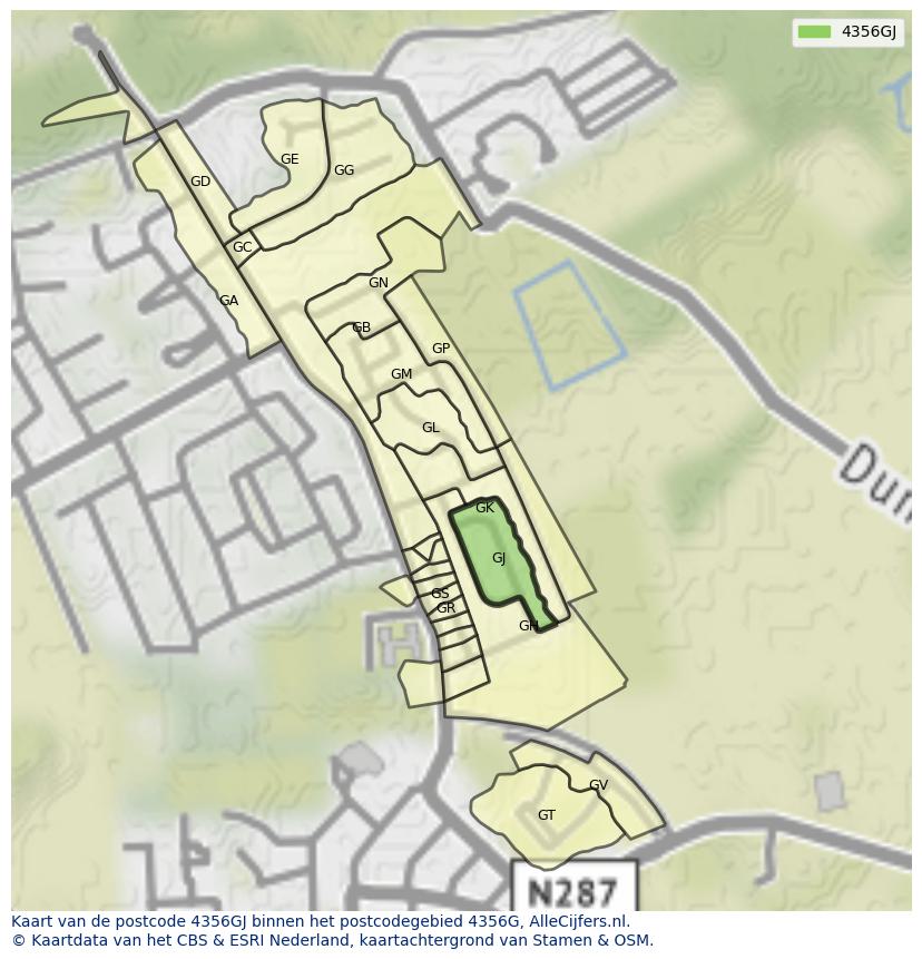 Afbeelding van het postcodegebied 4356 GJ op de kaart.