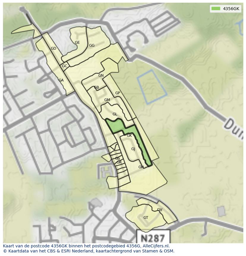 Afbeelding van het postcodegebied 4356 GK op de kaart.