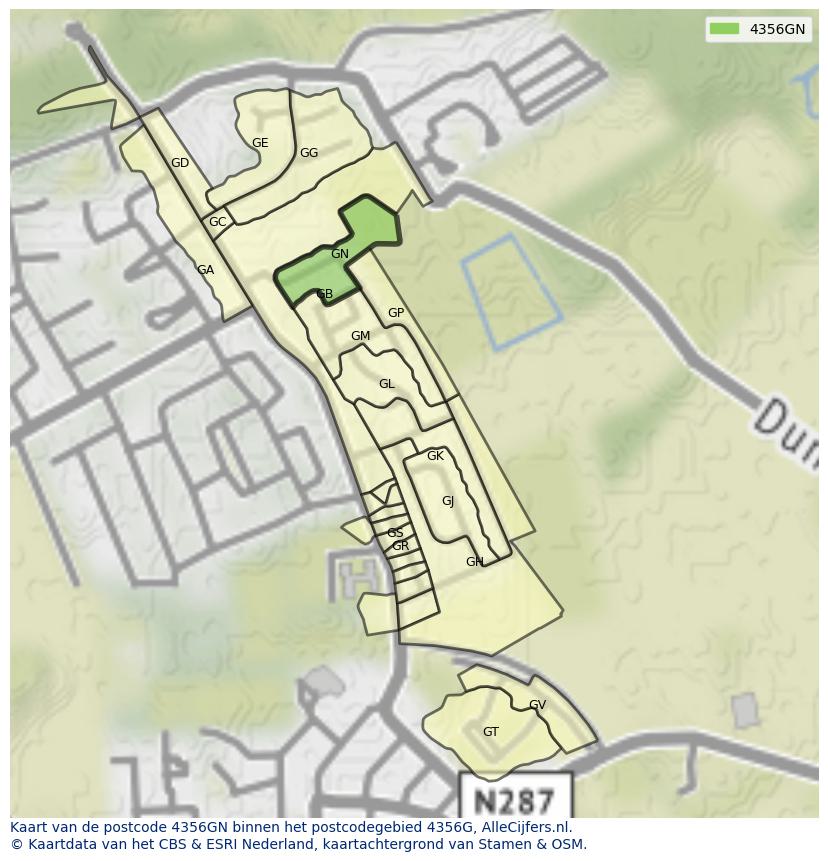 Afbeelding van het postcodegebied 4356 GN op de kaart.