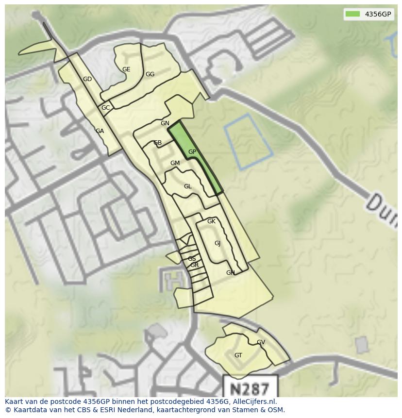 Afbeelding van het postcodegebied 4356 GP op de kaart.