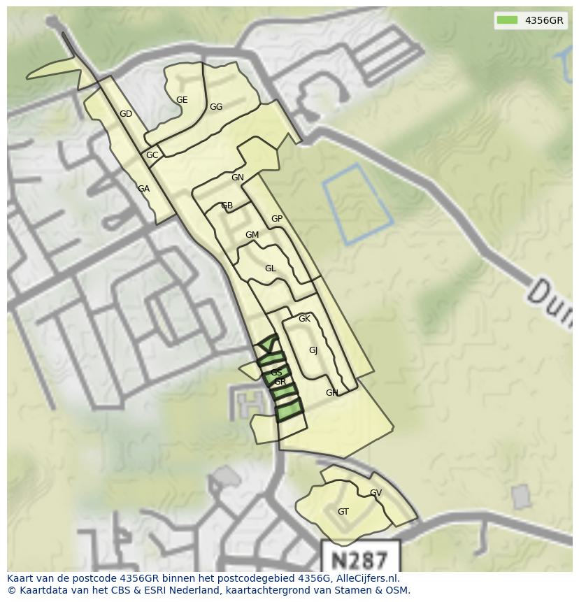 Afbeelding van het postcodegebied 4356 GR op de kaart.