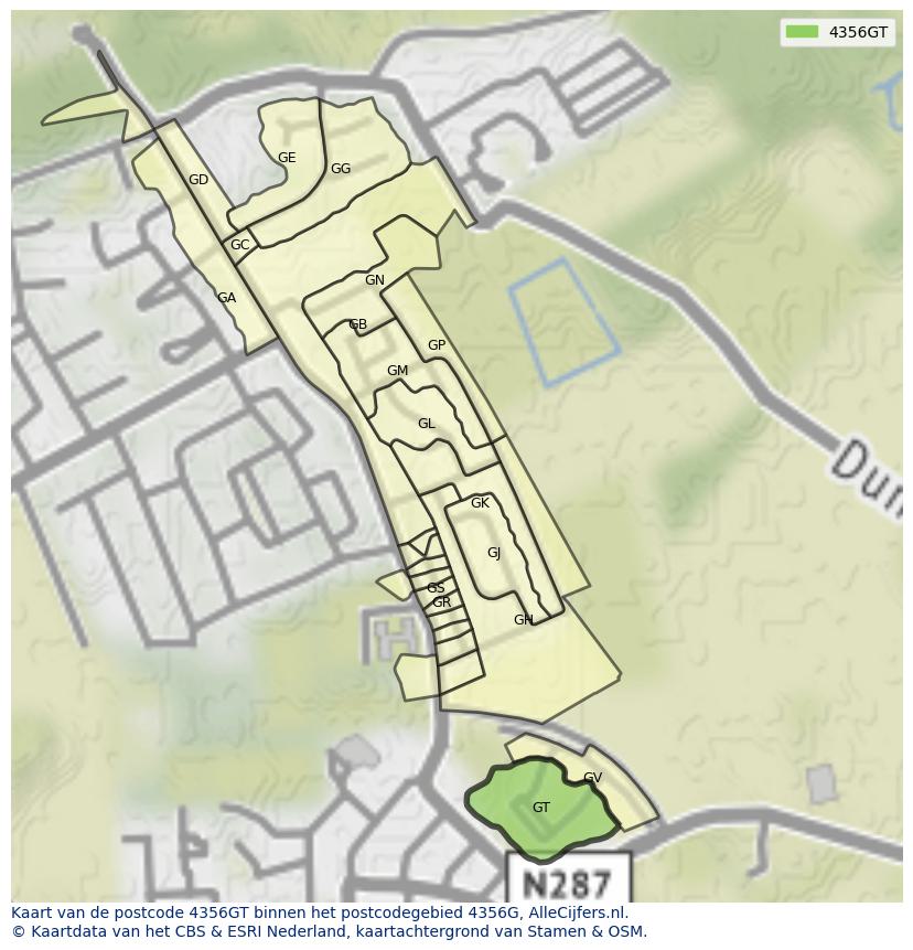 Afbeelding van het postcodegebied 4356 GT op de kaart.