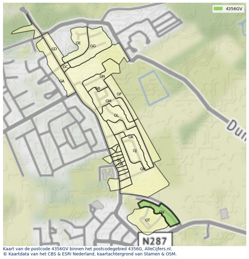 Afbeelding van het postcodegebied 4356 GV op de kaart.