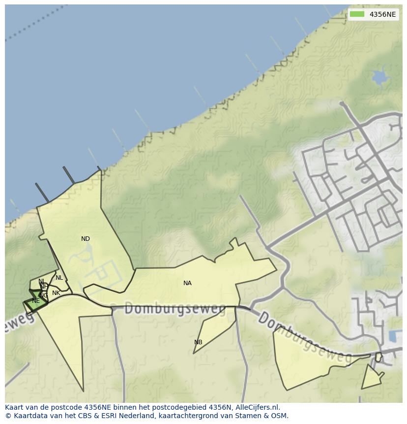 Afbeelding van het postcodegebied 4356 NE op de kaart.