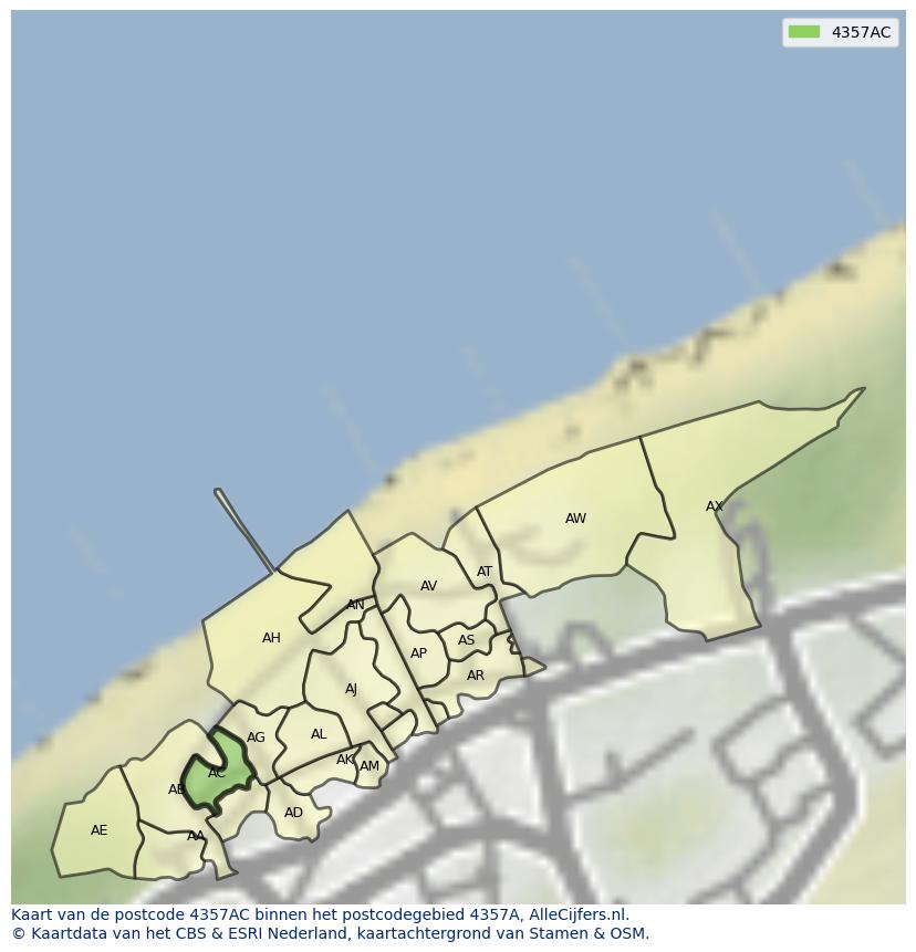 Afbeelding van het postcodegebied 4357 AC op de kaart.