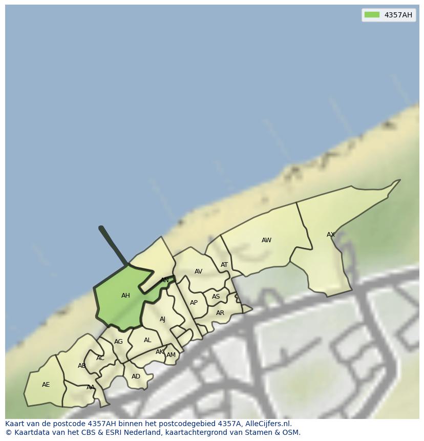 Afbeelding van het postcodegebied 4357 AH op de kaart.