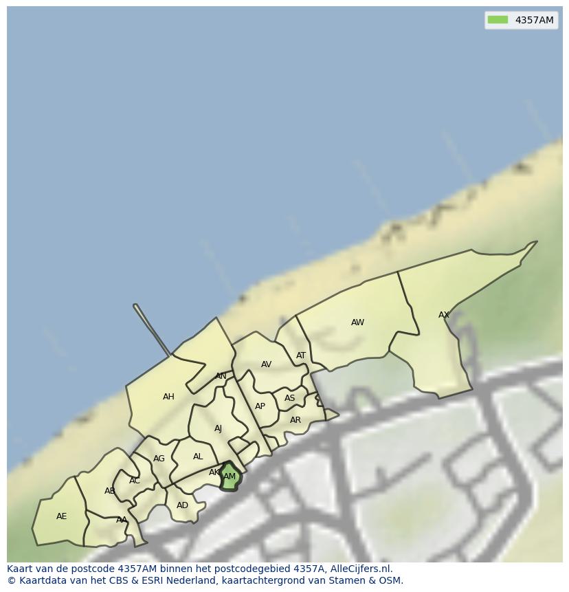 Afbeelding van het postcodegebied 4357 AM op de kaart.