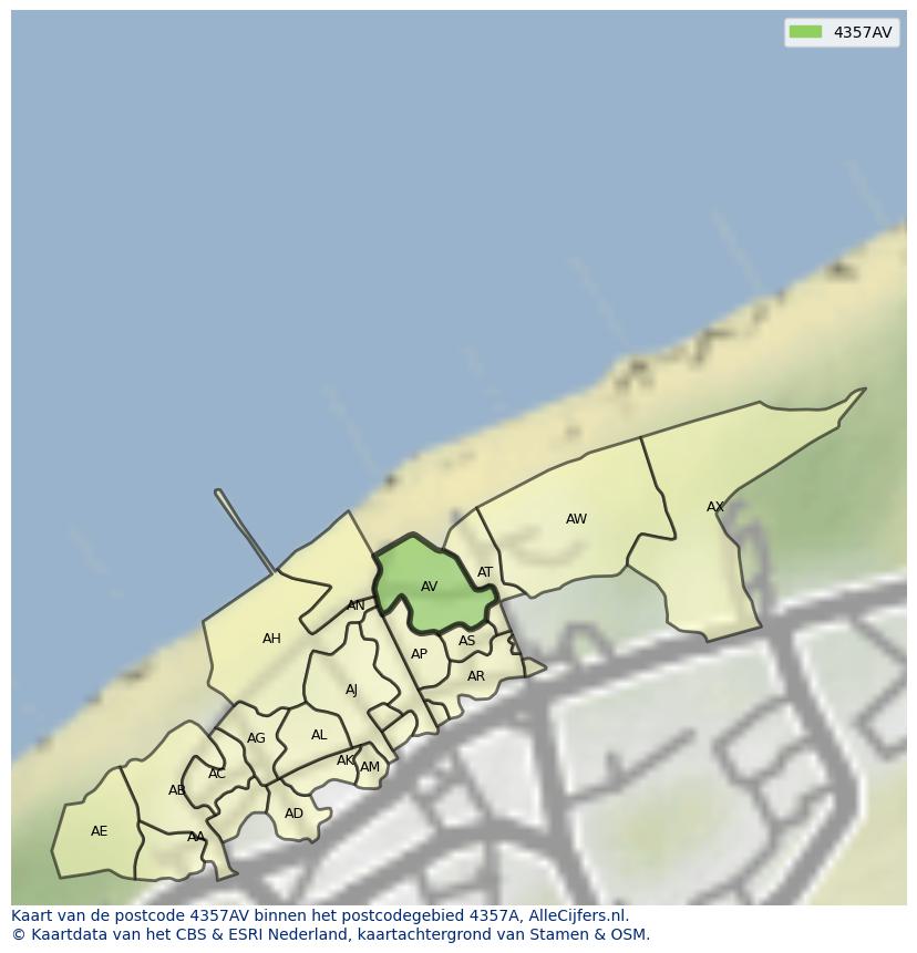 Afbeelding van het postcodegebied 4357 AV op de kaart.