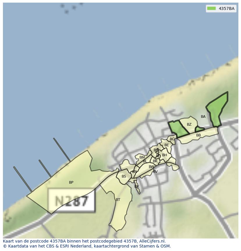 Afbeelding van het postcodegebied 4357 BA op de kaart.