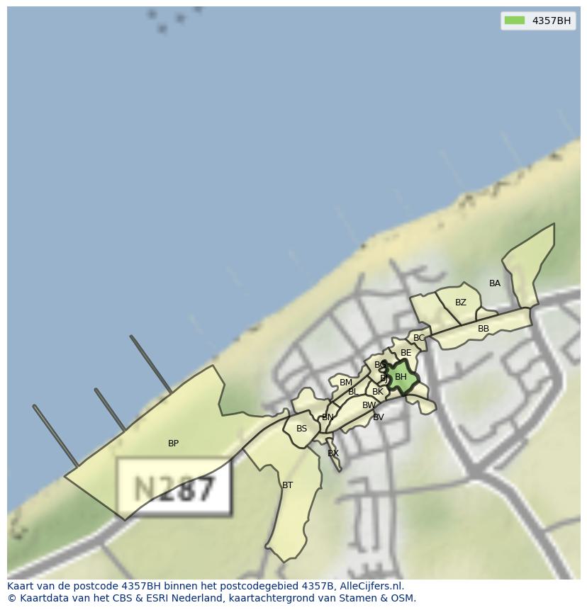 Afbeelding van het postcodegebied 4357 BH op de kaart.