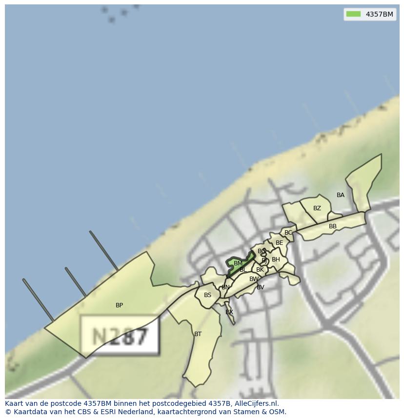 Afbeelding van het postcodegebied 4357 BM op de kaart.