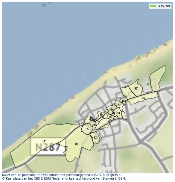 Afbeelding van het postcodegebied 4357 BR op de kaart.