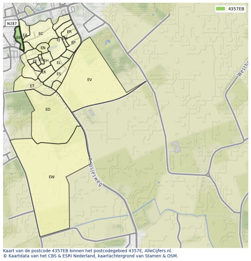 Afbeelding van het postcodegebied 4357 EB op de kaart.