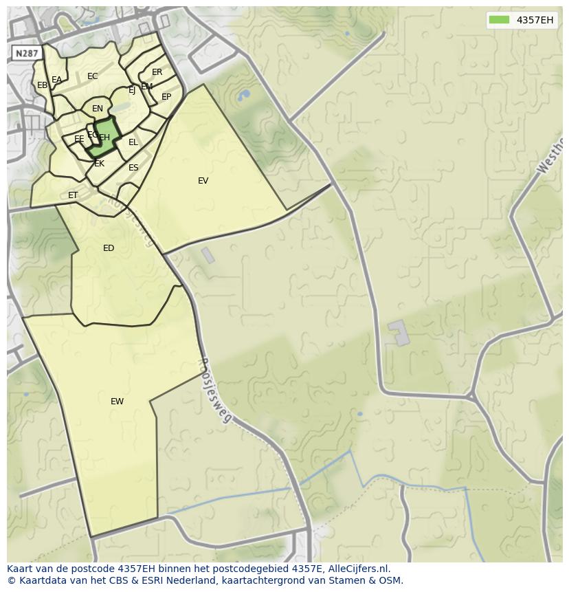 Afbeelding van het postcodegebied 4357 EH op de kaart.