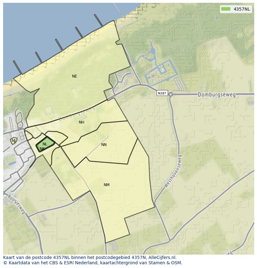Afbeelding van het postcodegebied 4357 NL op de kaart.